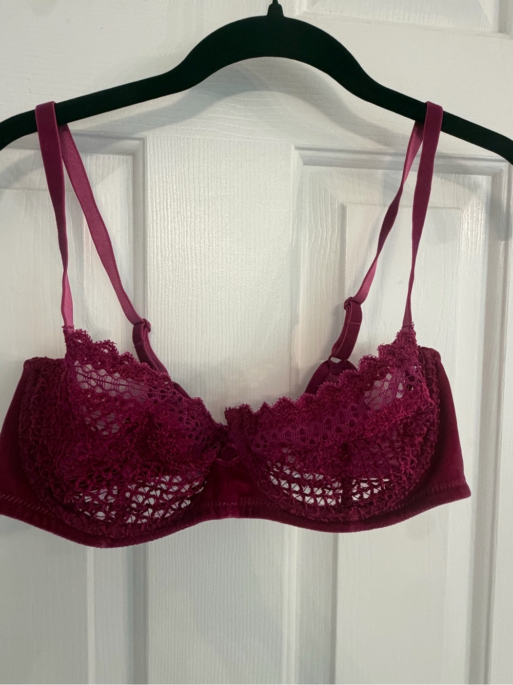 Savage X Fenty Burgundy Lace Underwire Bra 38C Floral Sheer